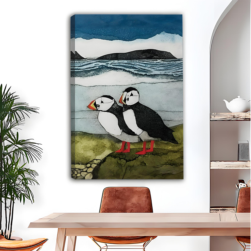 Puffin Pair Nordic Coastal Canvas Wall Art Print Dining Room Home Decor