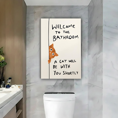 Funny Cat Bathroom Wall Art Framed Canvas Print l2695