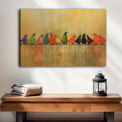 Colorful Birds Row Mid-Century Modern Framed Wall Art l2768