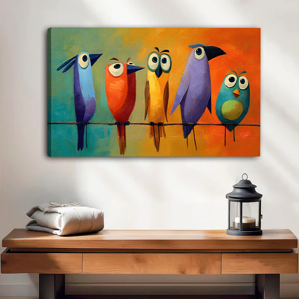 Colorful Cartoon Birds Framed Canvas Wall Art l2651