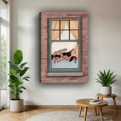 Romantic Couple Lazy Window Framed Wall Art Print l2836