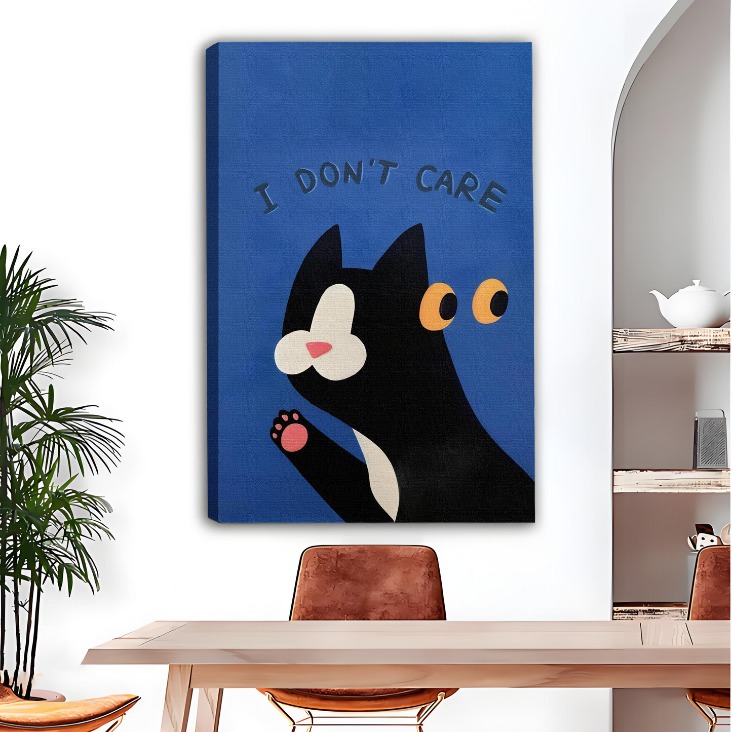 Funny "I Don't Care" Cat Pop Art Framed Canvas l2642