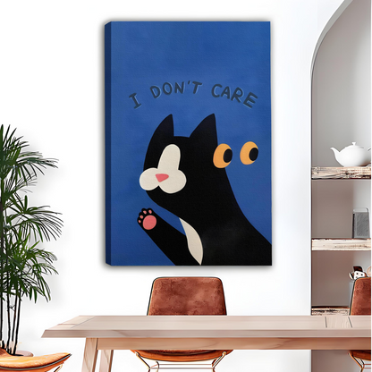 Funny "I Don't Care" Cat Pop Art Framed Canvas l2642