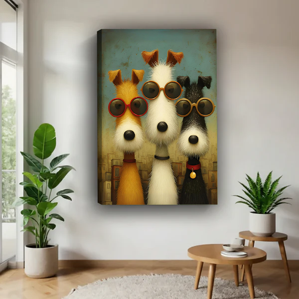 Cool dogs sunglasses canvas wall art print whimsical retro poster style home decor
