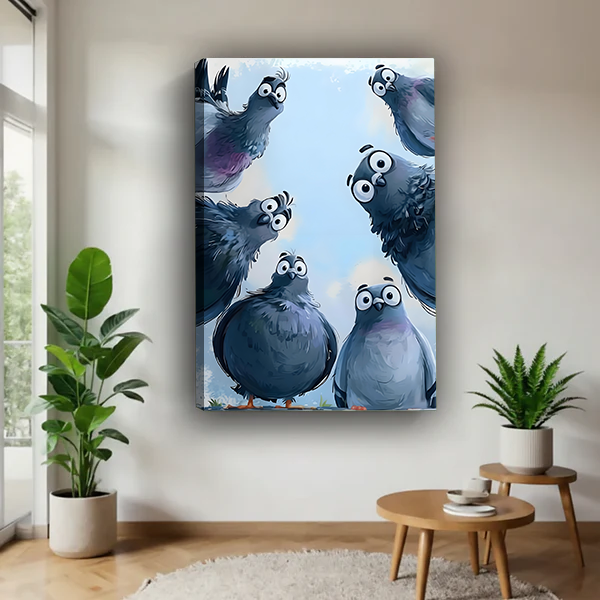 Whimsical Big-Eyed Pigeon Canvas Wall Art Print Home Decor