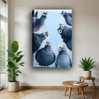 Whimsical Big-Eyed Pigeon Canvas Wall Art Print Home Decor