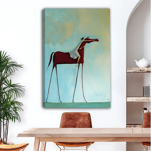 Surrealist horse canvas print unframed version in contemporary dining space
