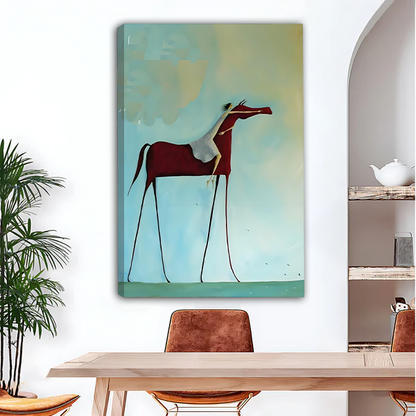 Surrealist horse canvas print unframed version in contemporary dining space