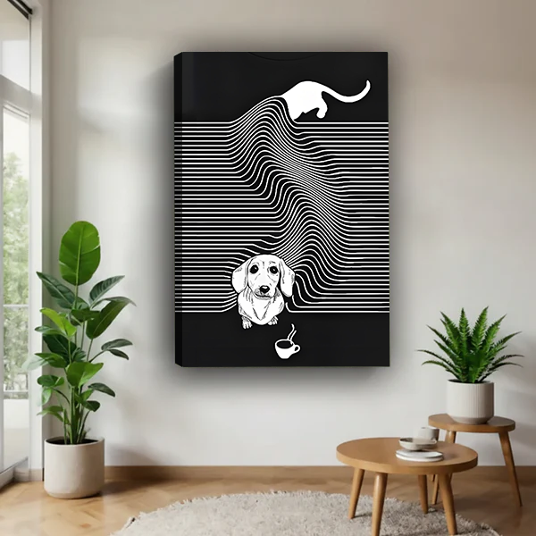 Minimalist Cat and Dachshund Canvas Wall Art | Framed & Unframed l3344