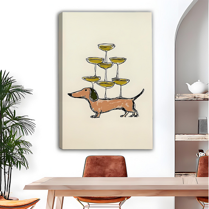 Woman Holding Dachshund Champagne Tower Line Art Framed Art Print Size Reference