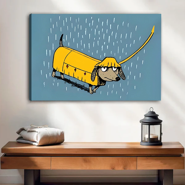 Funny Dachshund Yellow Raincoat Canvas Wall Art Print Home Decor