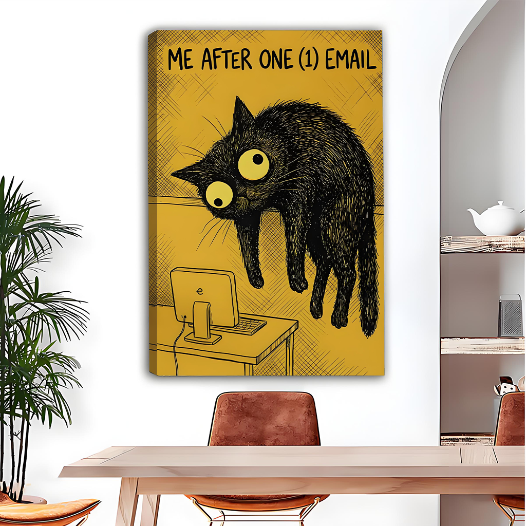 Me after one email black cat canvas wall art – funny office humor home decor