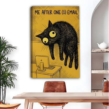 Me after one email black cat canvas wall art – funny office humor home decor