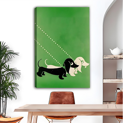 	Black and white dachshund pair green canvas wall art – minimalist retro pet home decor