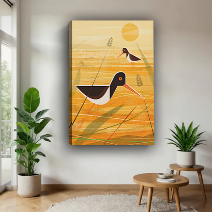 Minimalist Bird Canvas Wall Art Golden Field Warm Tones Home Decor