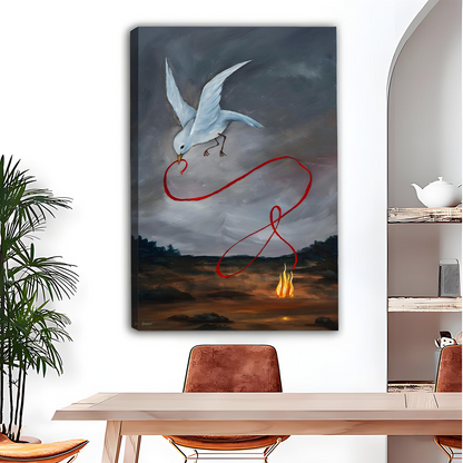 Surreal White Bird Red Thread Framed Wall Art l2992