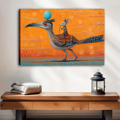 Surreal Roadrunner Rabbit Rider Whimsical Wall Art Print l2937