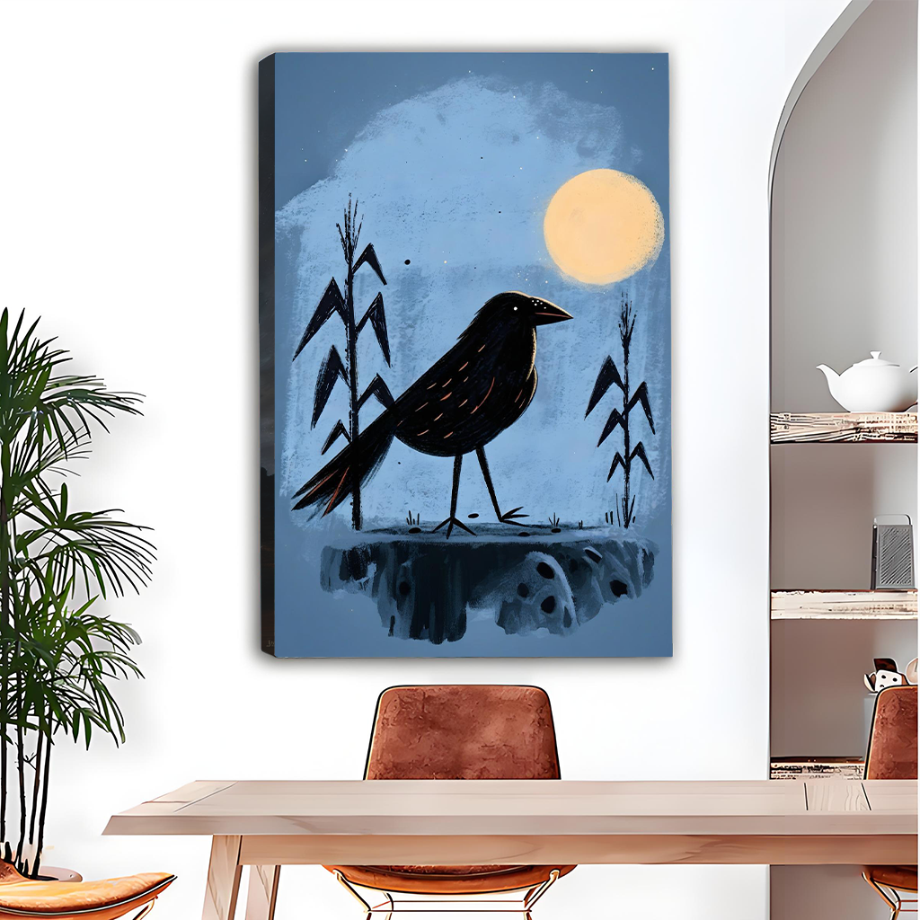 Midnight Crow Full Moon Framed Wall Art Print l2993