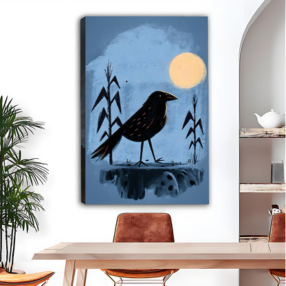 Midnight Crow Full Moon Framed Wall Art Print l2993