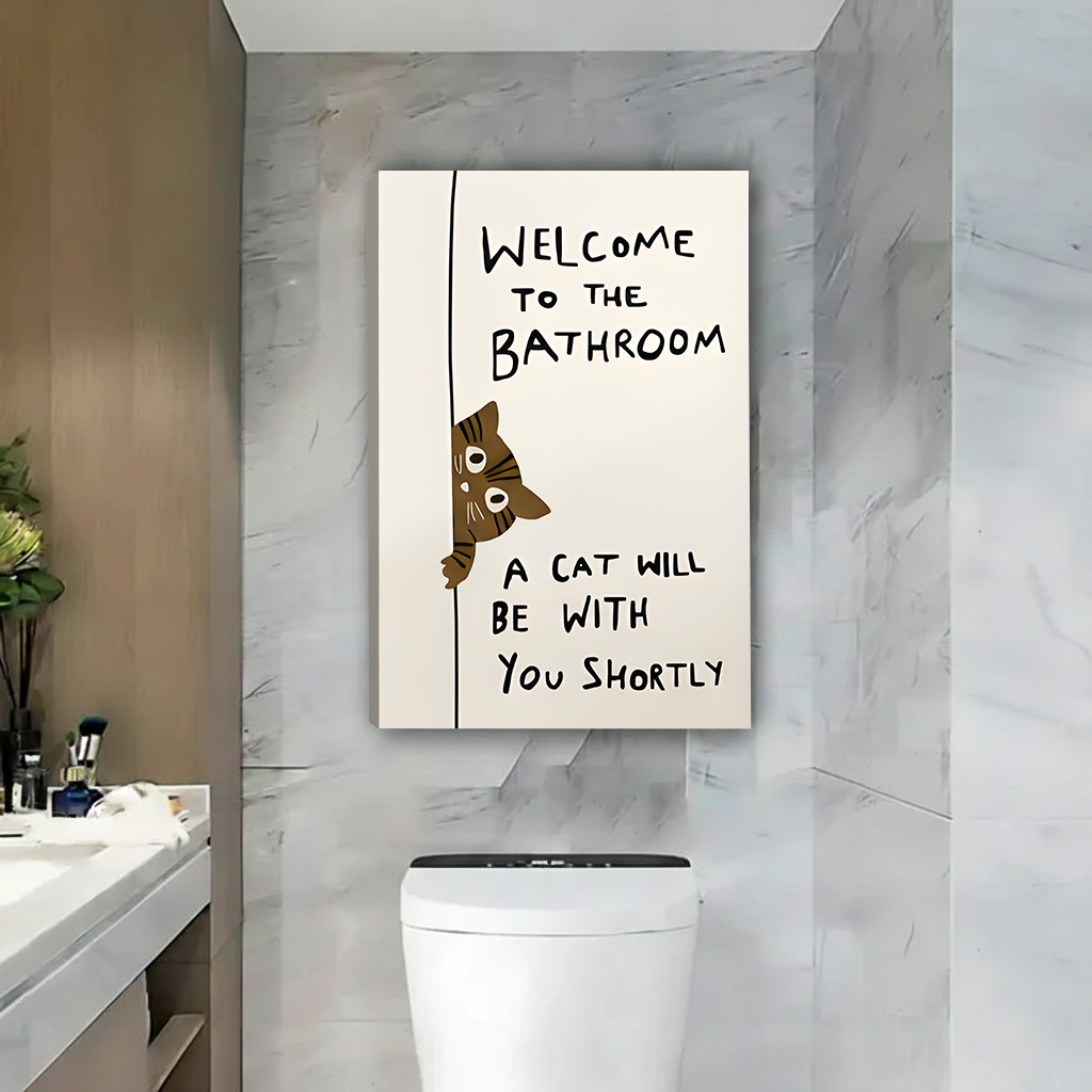 Funny Cat Bathroom Humor Wall Art Canvas Print l2696