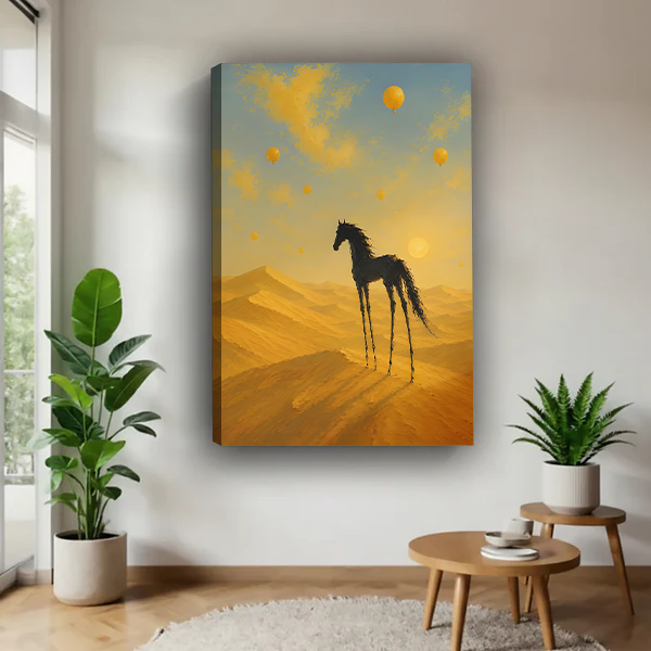 Surreal Desert Horse Golden Sky Framed Wall Art l3175