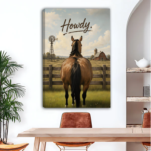 Howdy horse canvas print gallery wrap version displayed in dining room