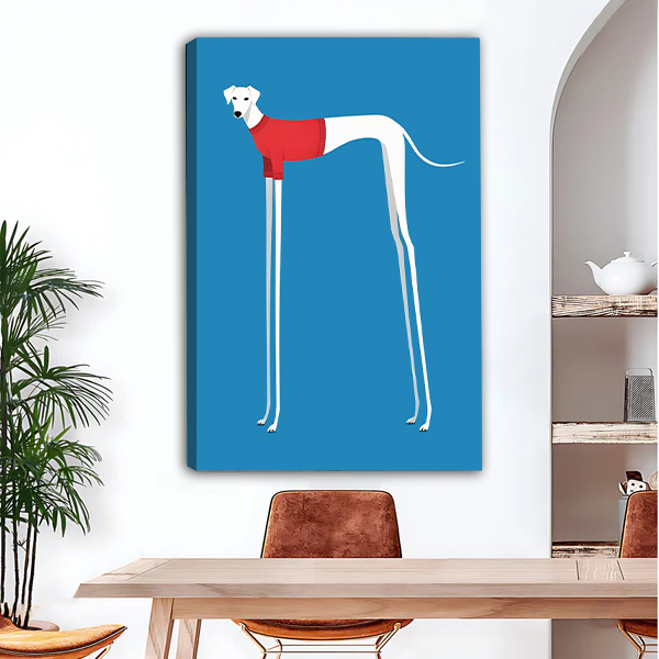 White greyhound dog red sweater cartoon illustration gallery wrap canvas wall art