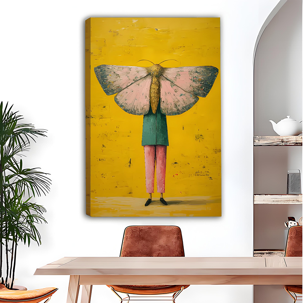 Surreal Moth-Headed Figure Canvas Wall Art | Framed & Unframed l3408
