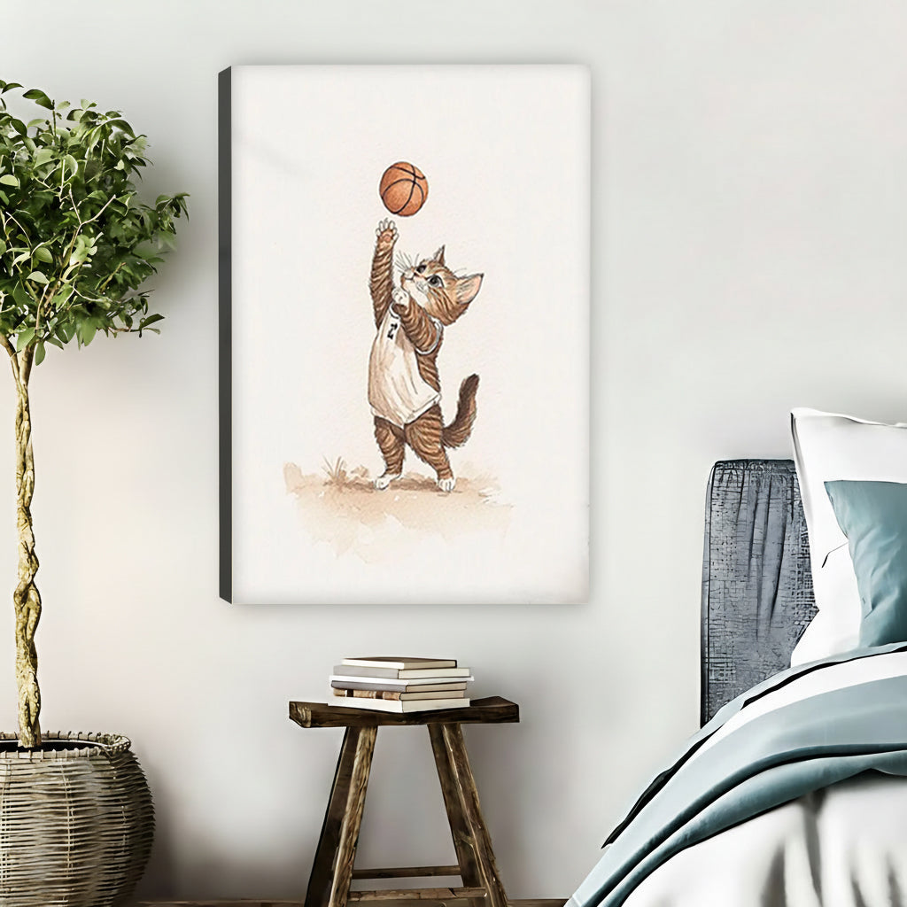 Funny Cat Basketball Player Framed Canvas Wall Art|Liberty Signs#L1767