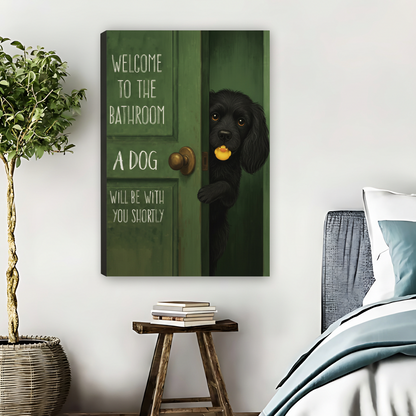 Funny Dog Bathroom Sign Framed Canvas Wall Art Print|Liberty Signs #L1668