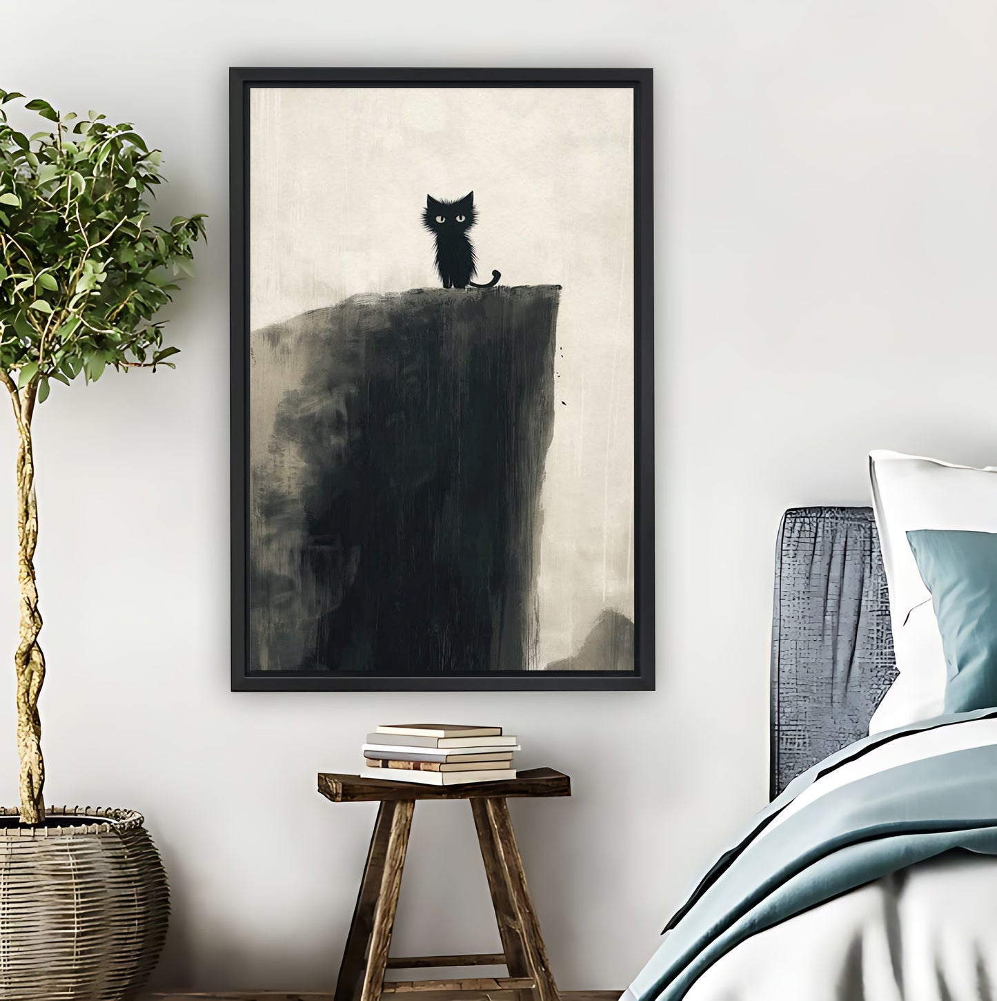 Black Cat on Cliff Ink Wash Style Wall Art| Liberty Signs #L1520