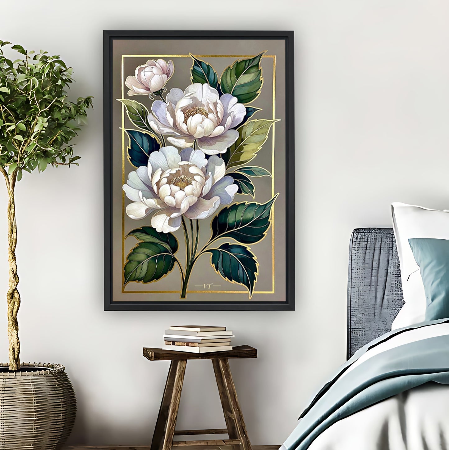 Elegant Peony Floral Art with Gold Frame Wall Print|Liberty Signs #L819