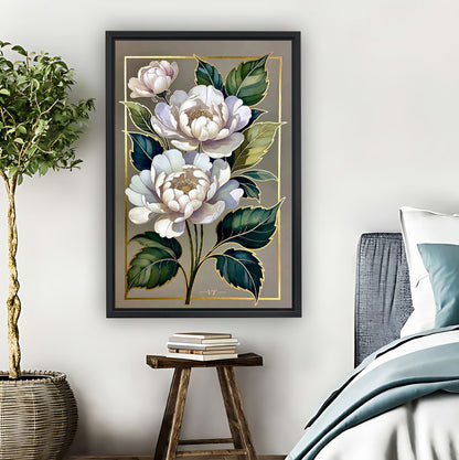 Elegant Peony Floral Art with Gold Frame Wall Print|Liberty Signs #L819
