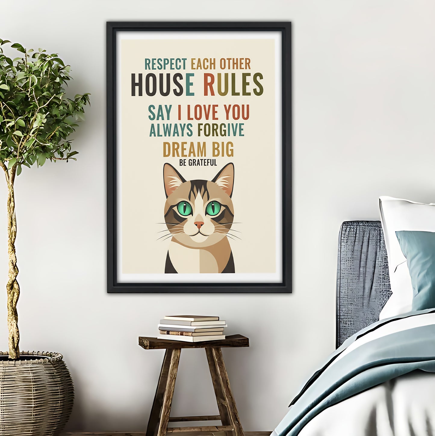 Cat Lover House Rules Wall Art - “Respect Each Other” Inspirational Print|Liberty Signs #L497