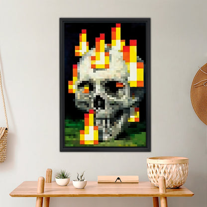 Pixel Art Flaming Skull Wall Print|Liberty Signs #L387