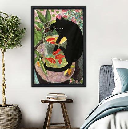Whimsical Black Cat in Tropical Garden Art Print | Boho Wall Decor|Liberty Signs #L414
