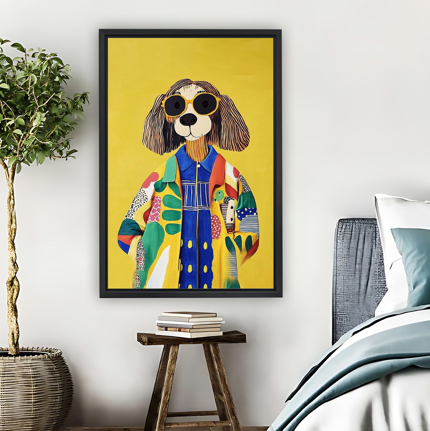 Fashionable Dog in Sunglasses & Colorful Coat Wall Art|Liberty Signs #L849