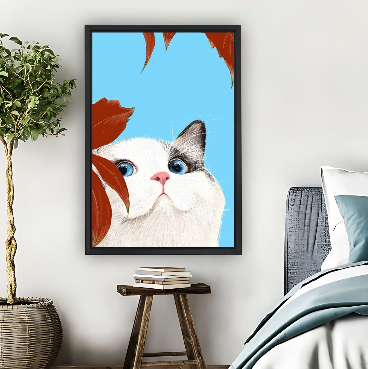 Peeking White Cat with Blue Eyes Whimsical Wall Art|Liberty Signs #L814