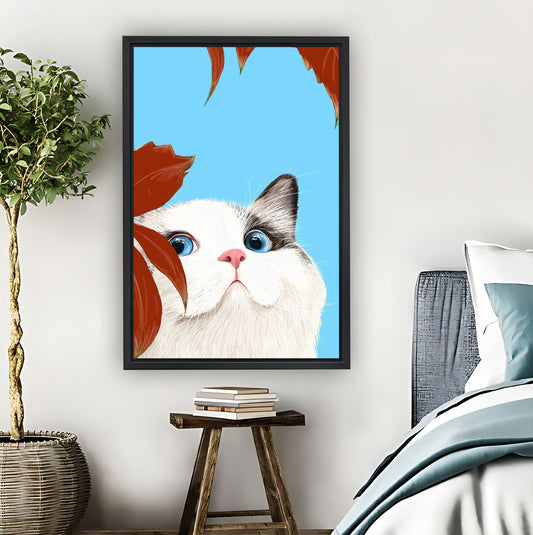 Peeking White Cat with Blue Eyes Whimsical Wall Art|Liberty Signs #L814