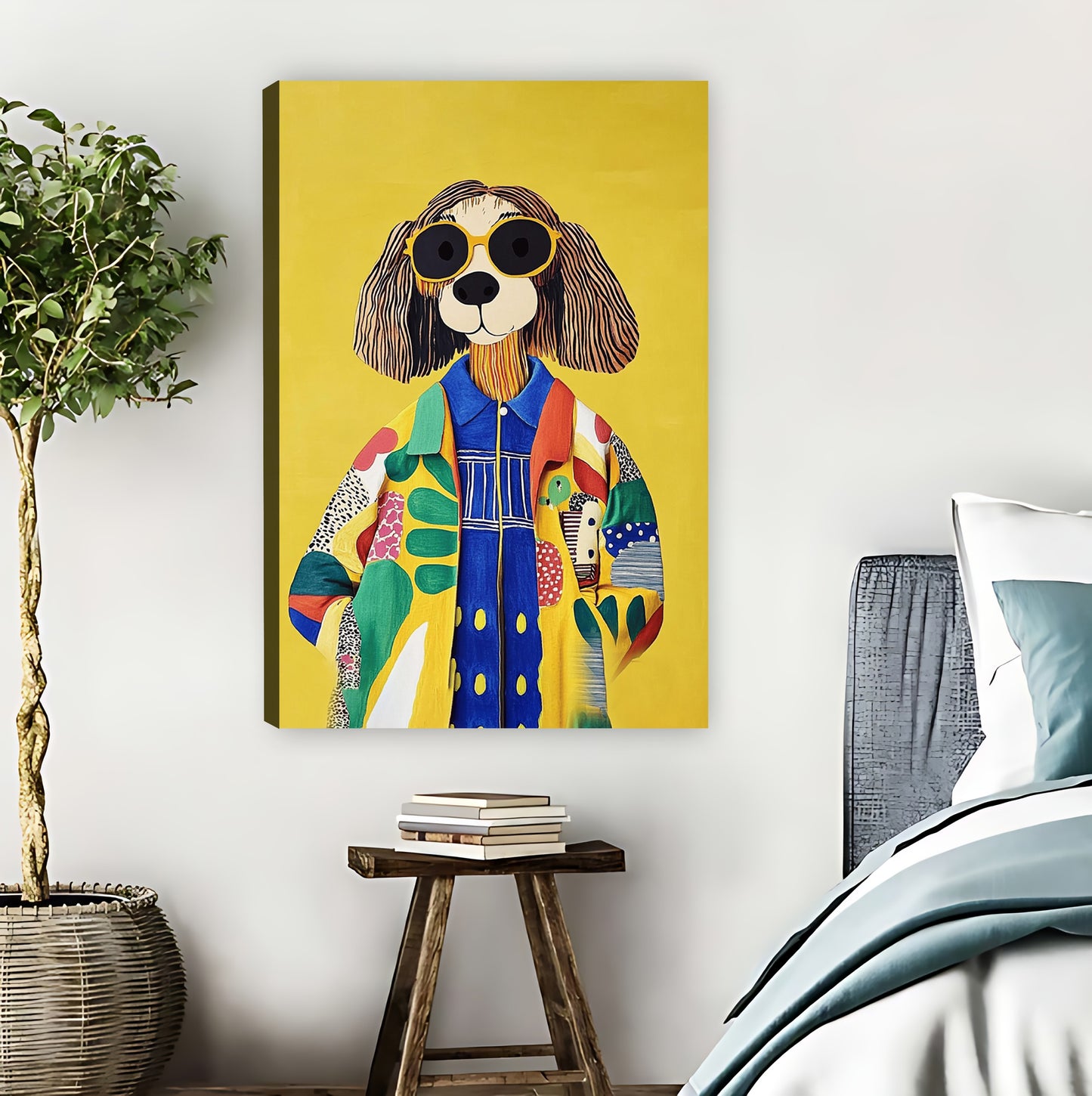 Fashionable Dog in Sunglasses & Colorful Coat Wall Art|Liberty Signs #L849