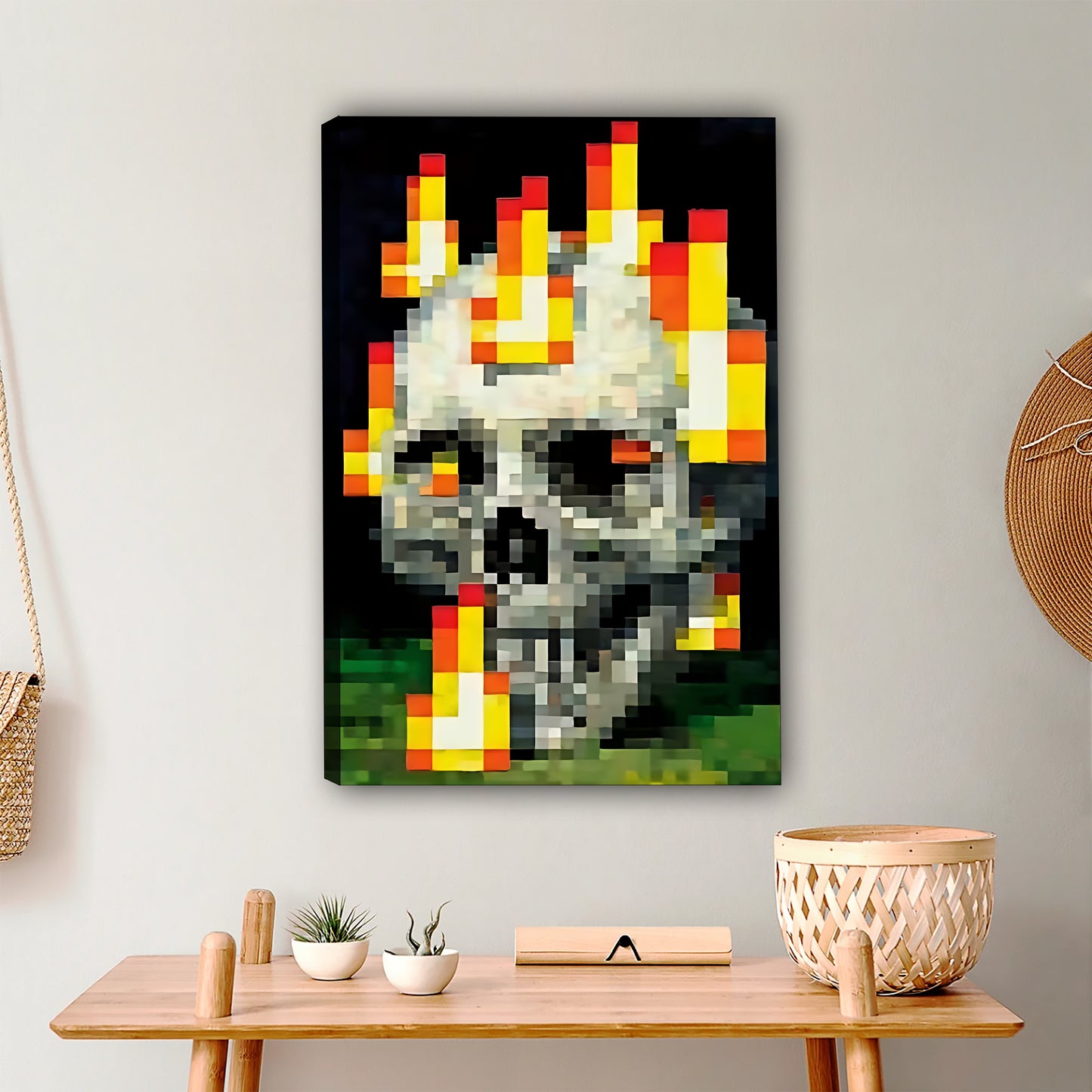Pixel Art Flaming Skull Wall Print|Liberty Signs #L387
