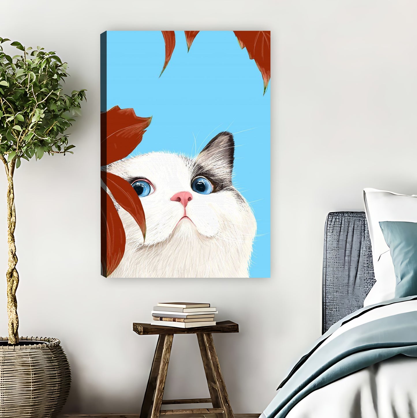 Peeking White Cat with Blue Eyes Whimsical Wall Art|Liberty Signs #L814