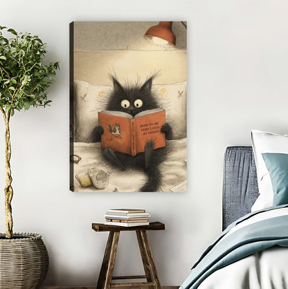 Black Cat Reading Book in Bed Cozy Wall Art Print| Liberty Signs #L887