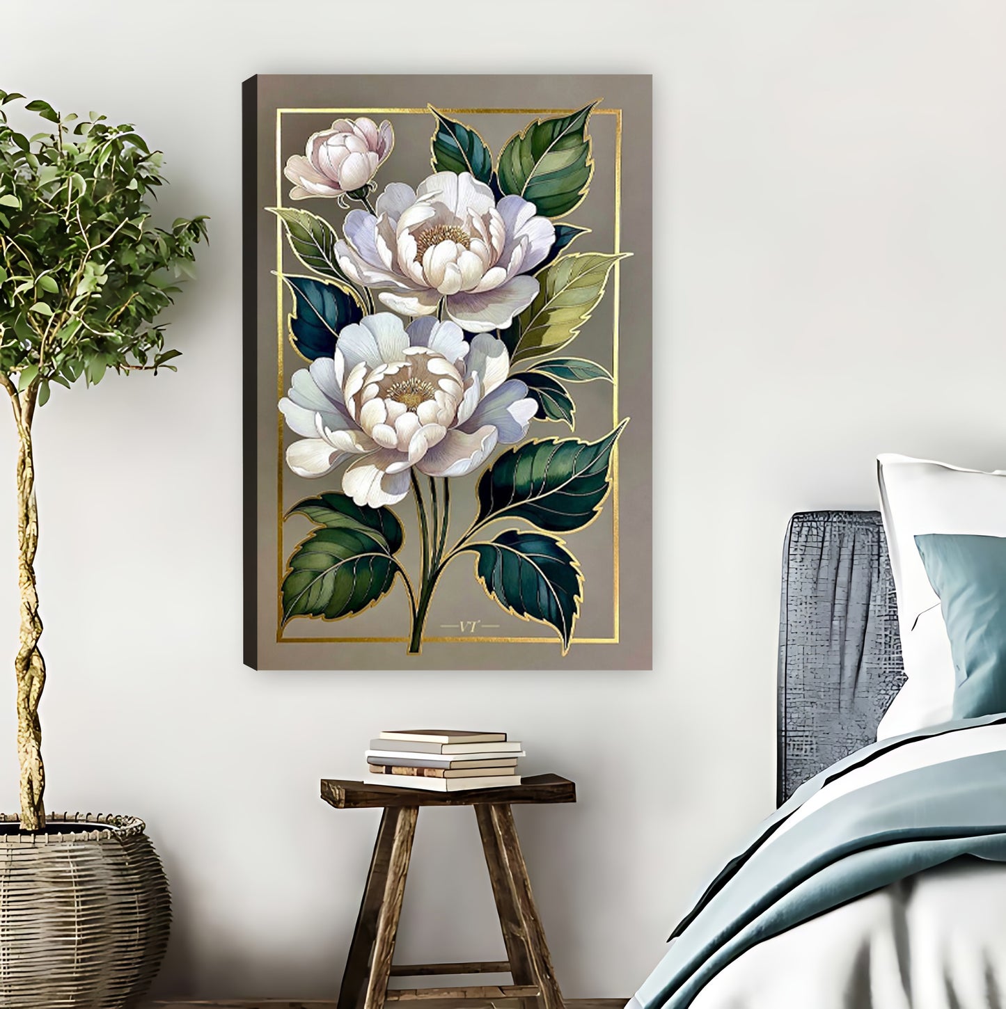 Elegant Peony Floral Art with Gold Frame Wall Print|Liberty Signs #L819