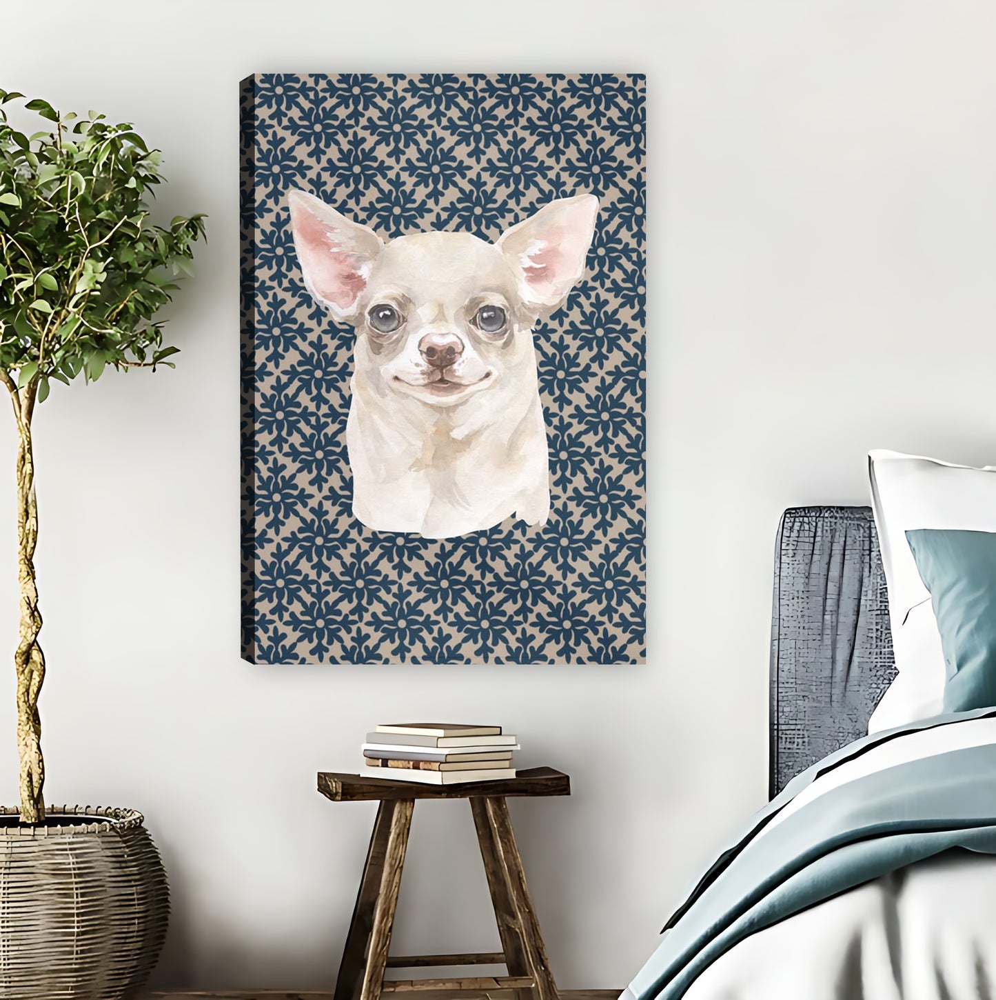 Cute Chihuahua on Patterned Background Art Print| Liberty Signs #L1536