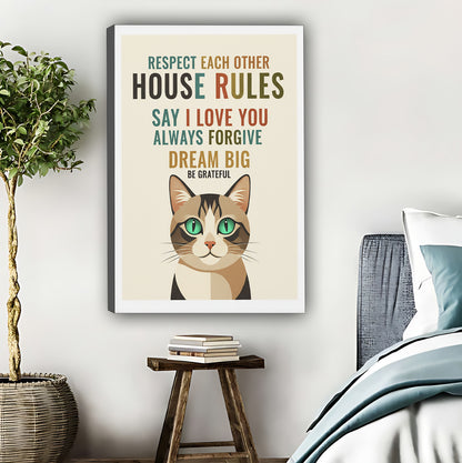 Cat Lover House Rules Wall Art - “Respect Each Other” Inspirational Print|Liberty Signs #L497