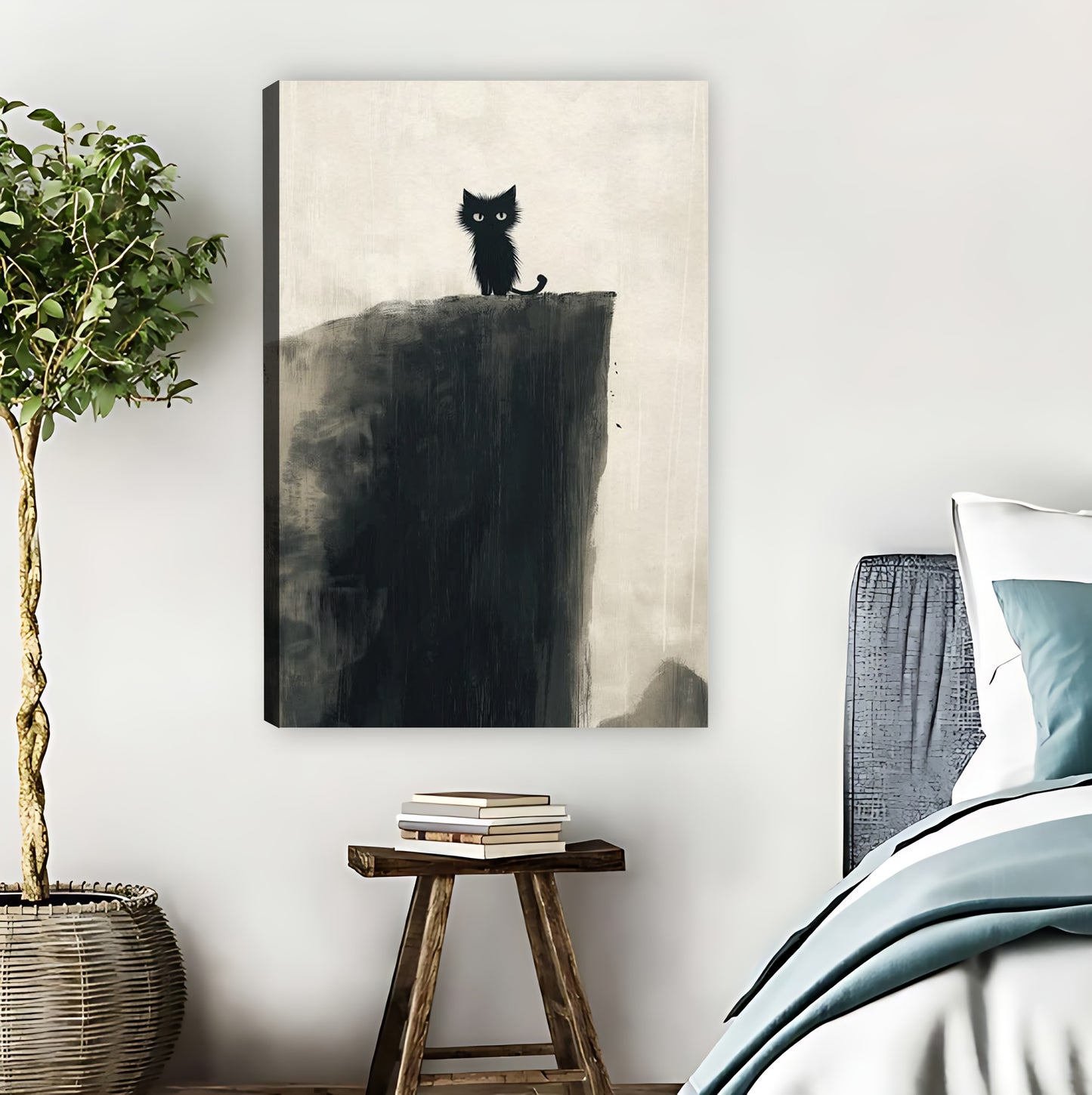 Black Cat on Cliff Ink Wash Style Wall Art| Liberty Signs #L1520
