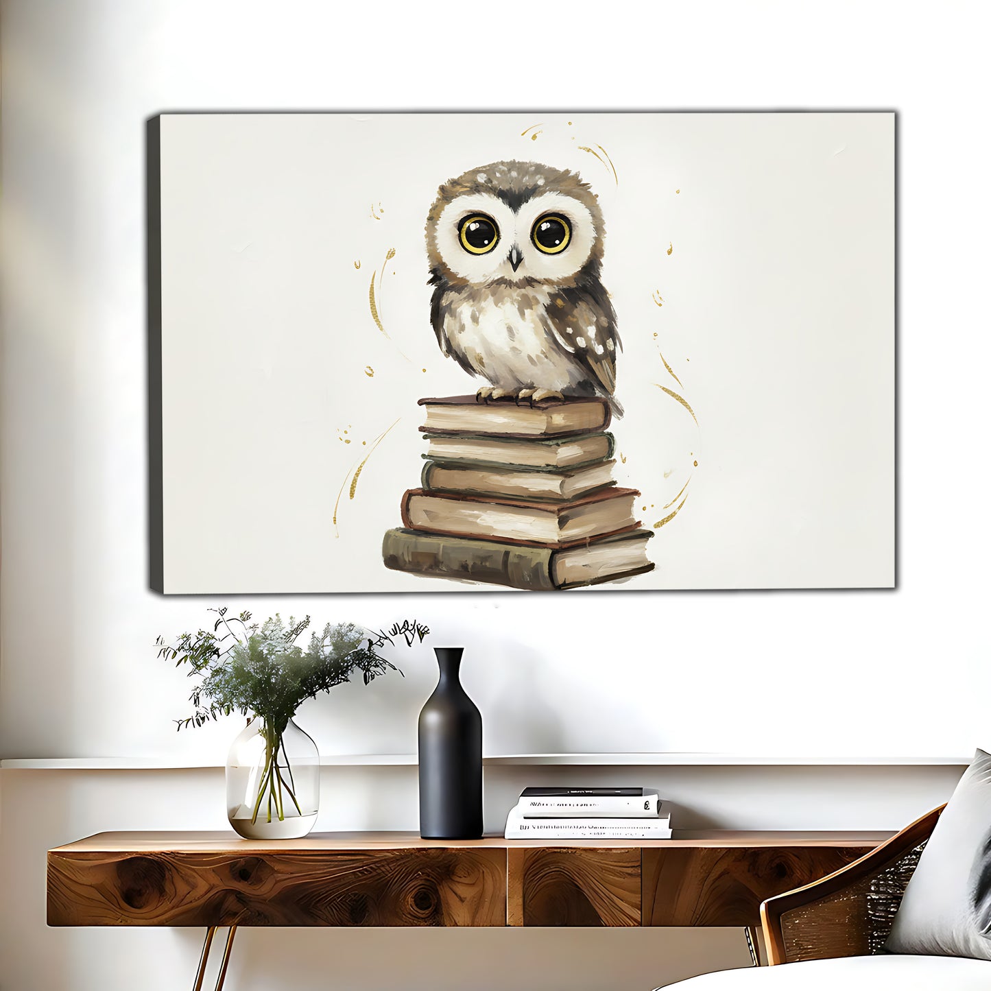 Wise Owl on Books Canvas Wall Art - Cute Nursery & Kids Room Decor| Liberty Signs #L308
