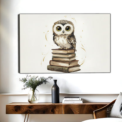 Wise Owl on Books Canvas Wall Art - Cute Nursery & Kids Room Decor| Liberty Signs #L308