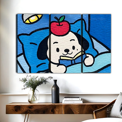Cute Puppy with Apple on Head Art Print | Cozy Blue Kids' Wall Decor|Liberty Signs #L521